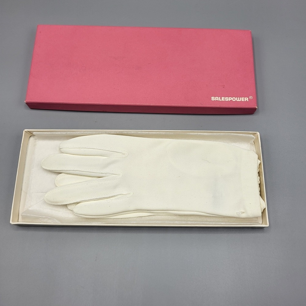 Salespower Vintage Dress Gloves Womens Formal Wrist Length Cream Ivory with Box